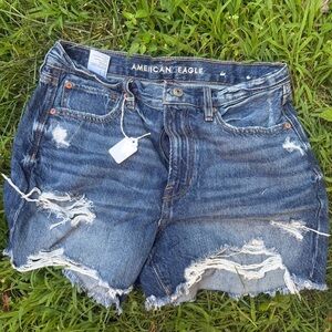 American Eagle Outfitters Women's Ripped Jean Shorts - Dark Blue